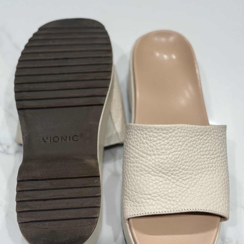 Bionic Tumbled Leather Platform Slides, Cream Col… - image 3